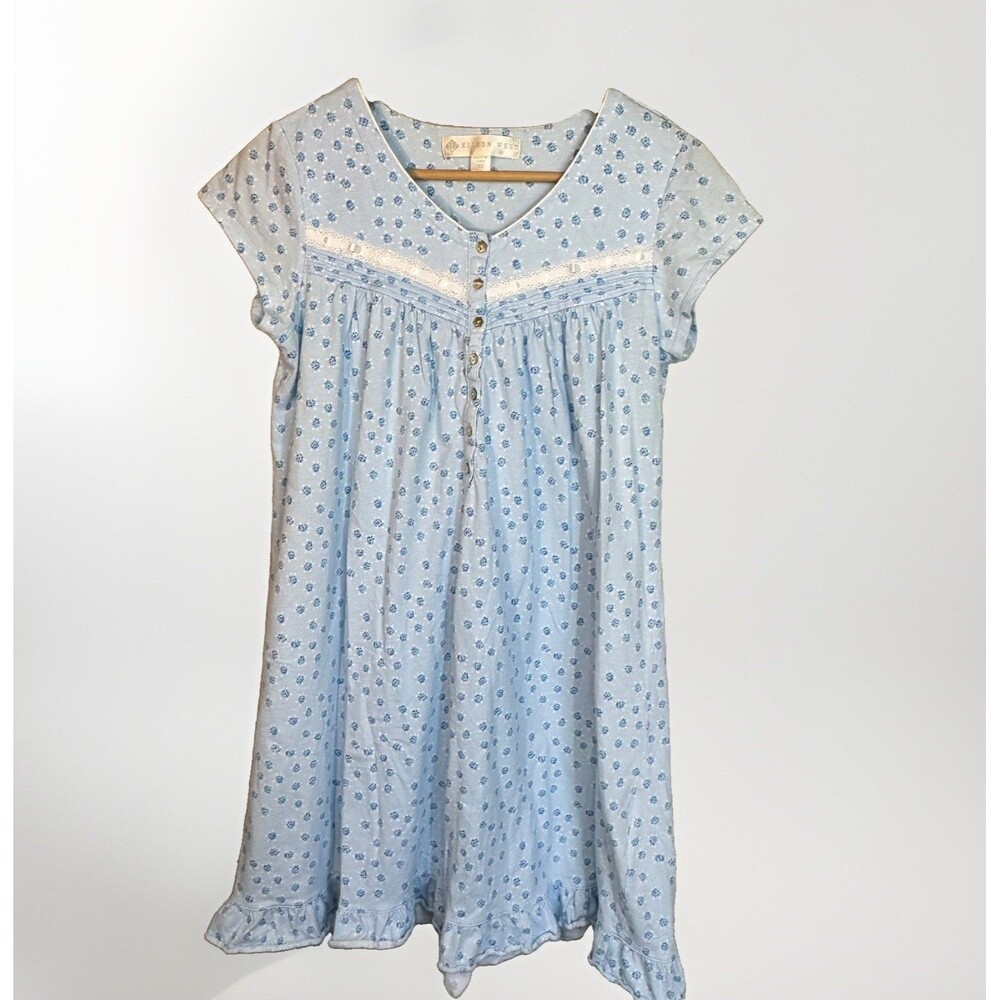 Eileen West Nightgown Floral Knit Cotton Ruffle Lace Ribbon Cottagecore Women XS